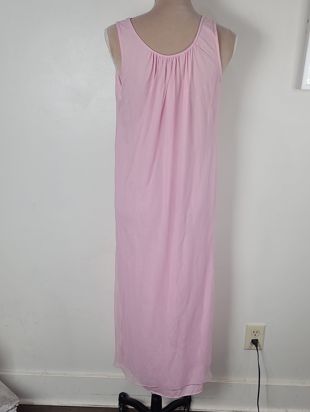 Vtg MCM ILGWU 2-Piece Pink & Cream Sheer Lace Peignoir & Nylon Nightgown Set M - Picture 11 of 16
